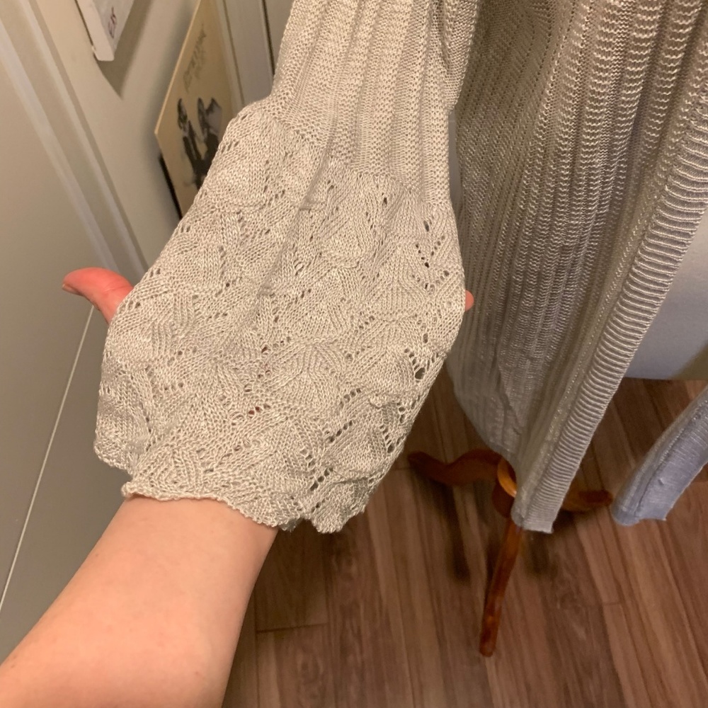 Grey Bell Sleeve Pointelle Cardigan NWT - Picture 4 of 8